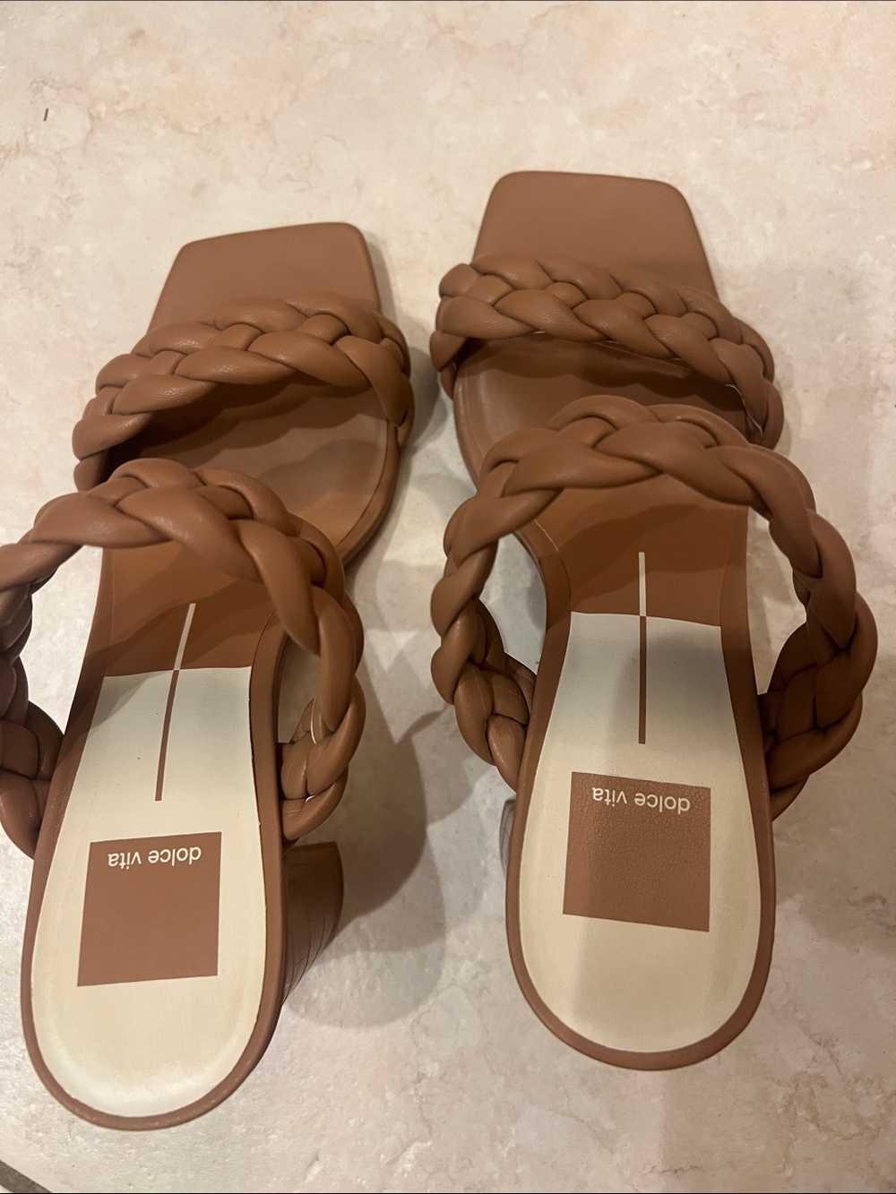Dolce Vita Cognac Braided Square-Toe Slide Mules